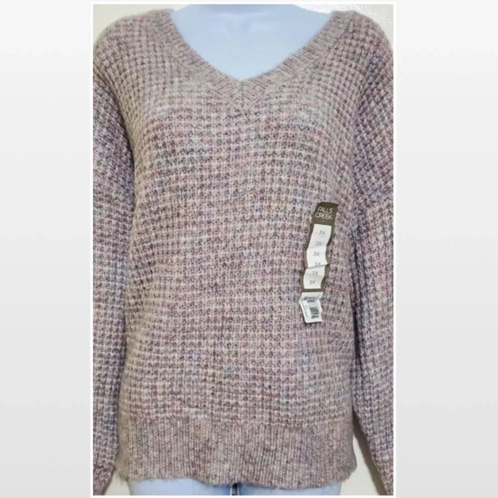 New Falls Creek Sweater Womens Plus 3X Hi Low Purple Grey Ombre Fuzzy Knit NWT - Picture 2 of 16